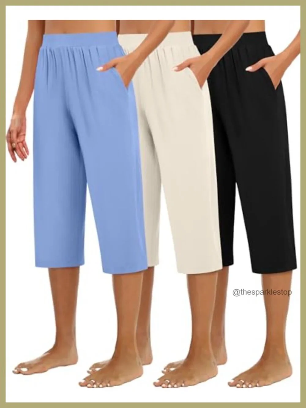 3 Pack Women's Wide Leg Capri Sweatpants with Pockets